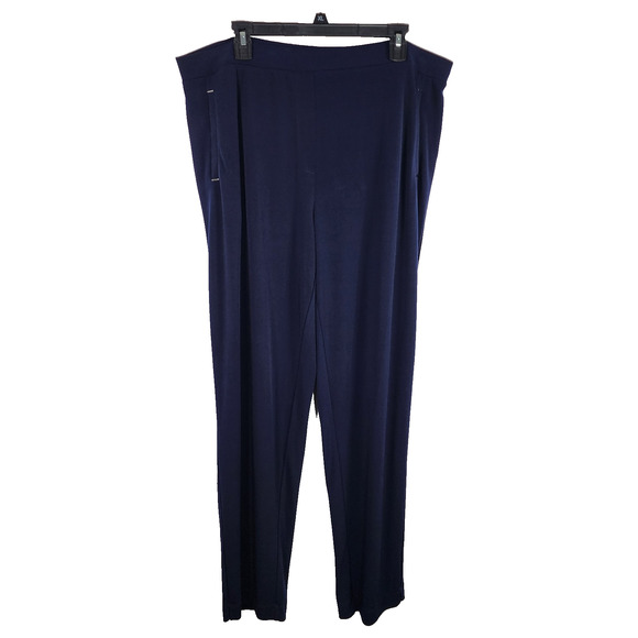 Susan Graver Womens Regular Liquid Knit Straight Leg Pants 1X Navy Blue Pull On - Picture 1 of 10